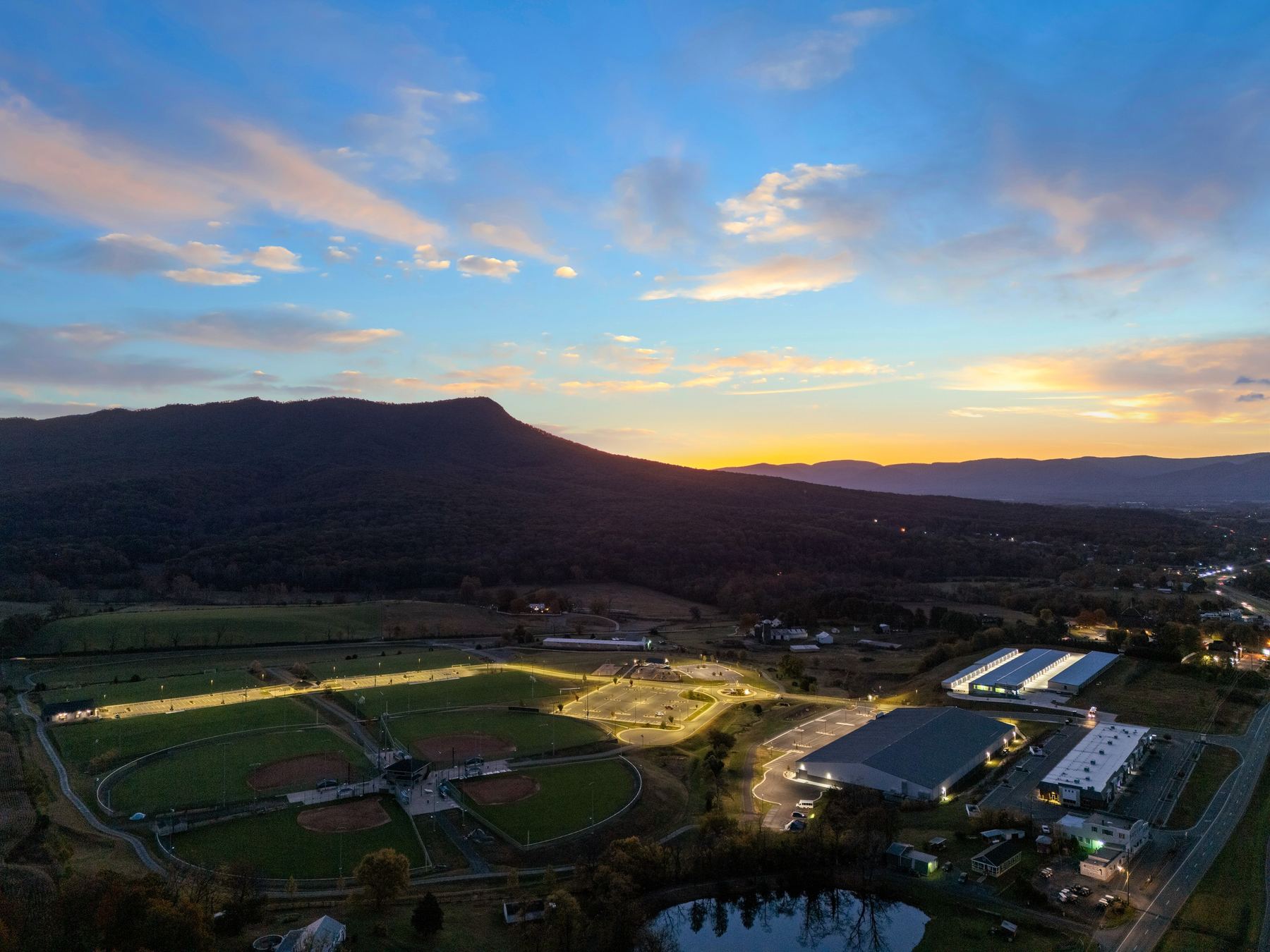 First light over Massanutten Peak, the valley below still lit