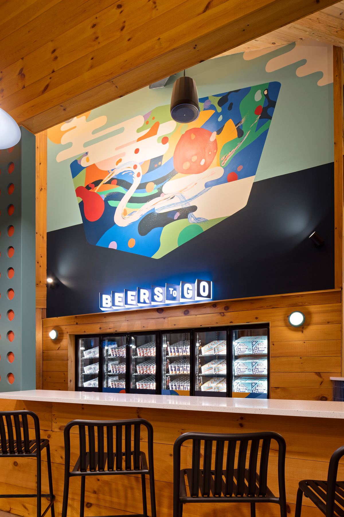 Beers to go cooler wall under the mural, Virginia Beer Co