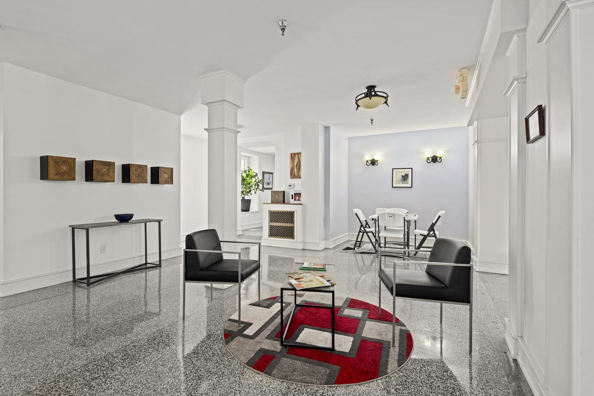 Terrazzo lobby with arched openings